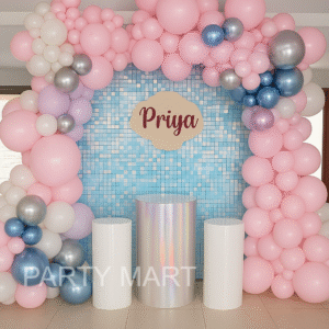Elegant Pink and Blue Balloon Display