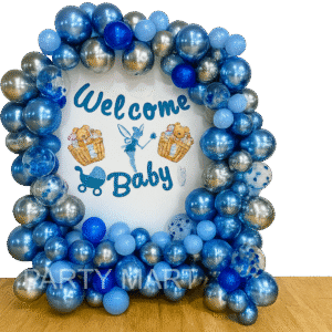 Blue & Silver Balloon Arch Themed Baby Shower Backdrop
