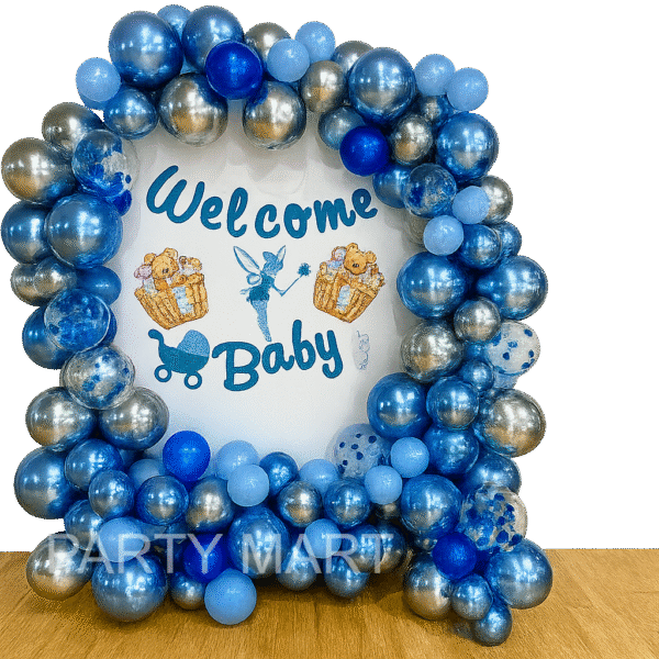 Blue & Silver Balloon Arch Themed Baby Shower Backdrop