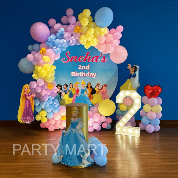Princess-Themed 2nd Birthday Decoration with Balloon Ring and Light-Up Number