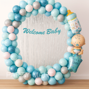 Baby Boy Welcome Decoration with Blue Balloon Ring and Cute Foil Elements