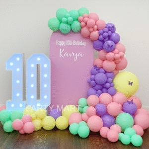 Pastel-Themed 10th Birthday Decor with LED Number and Balloon Arch
