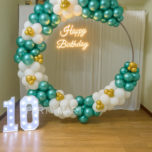 Elegant Green & Gold Balloon Ring Birthday Backdrop
