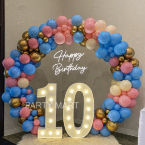 Pastel Blue & Gold Circular 10th Birthday Decor