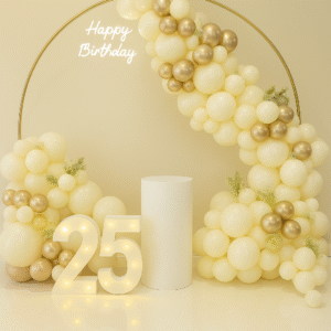 Ivory & Champagne Floral Balloon Decor for 25th Birthday