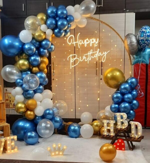 Blue, White and Gold Theme Birthday Decoration