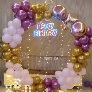 Elegant Pink and Gold Birthday Balloon Ring Decoration