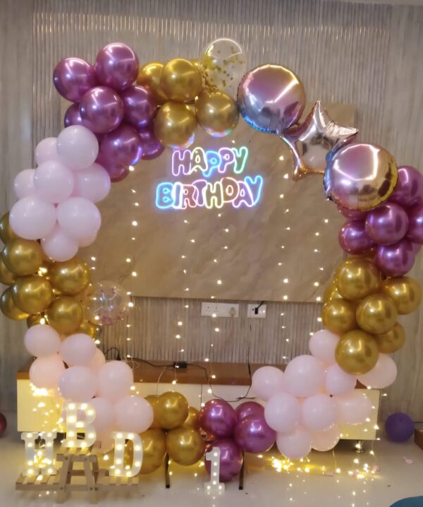 Elegant Pink and Gold Birthday Balloon Ring Decoration
