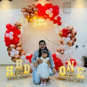 Red and Gold 1st Birthday Balloon Ring Decoration