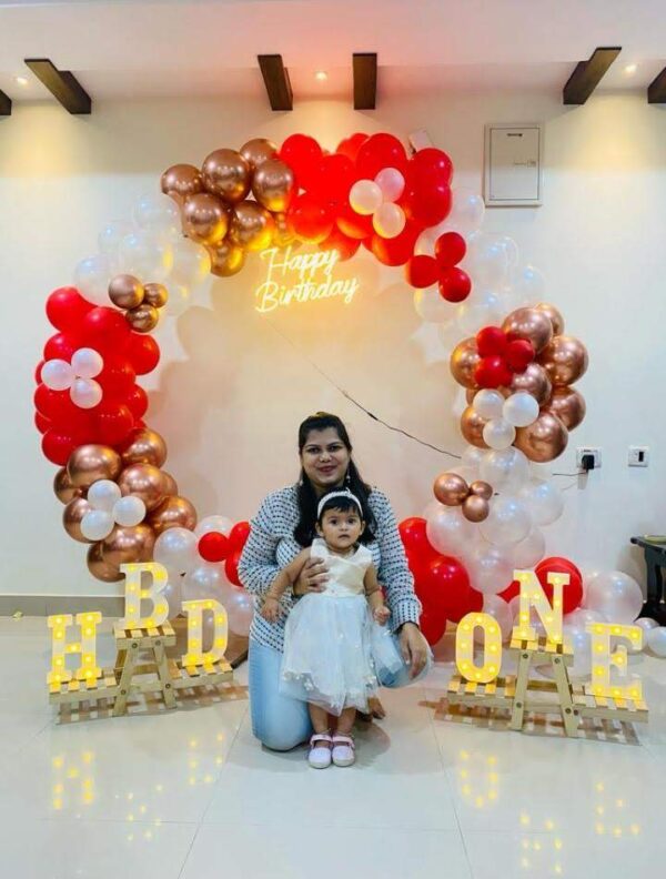 Red and Gold 1st Birthday Balloon Ring Decoration