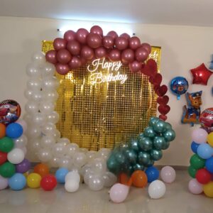 Colorful Cars Theme Birthday Balloon Ring with Golden Backdrop