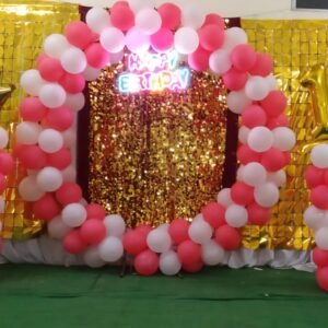 Pink and White Balloon Ring with Golden Backdrop