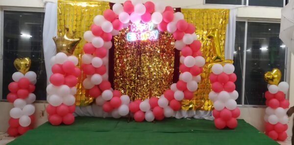 Pink and White Balloon Ring with Golden Backdrop